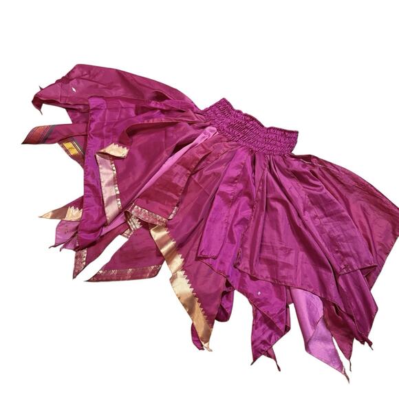 Silk Romani Fairy Pixie Peasant Asymmetrical Boho Handkerchief Skirt OS 26”-40” - Picture 7 of 11